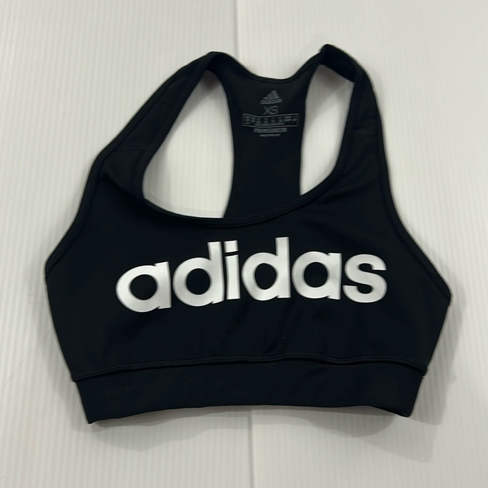 J11. Adidas Black and White‎ Logo Sports Bra (XS)